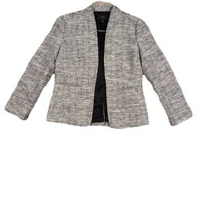 J Crew 365 Blazer Womens Size 4 Open Front Lined Jacket Black White Tweed Career